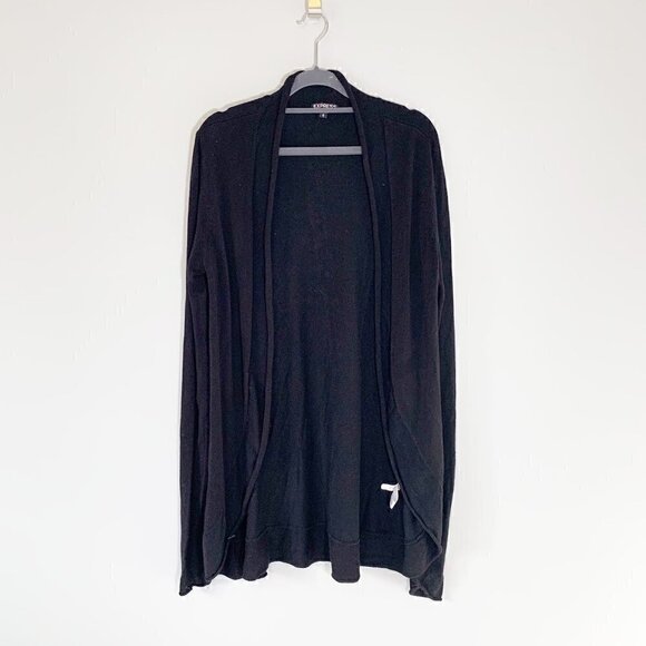 Express black tunic length long sleeve lightweight open‎ front cardigan sweater - Picture 1 of 6